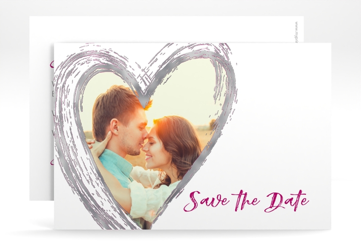 Save the Date-Karte Liebe A6 Karte quer pink silber