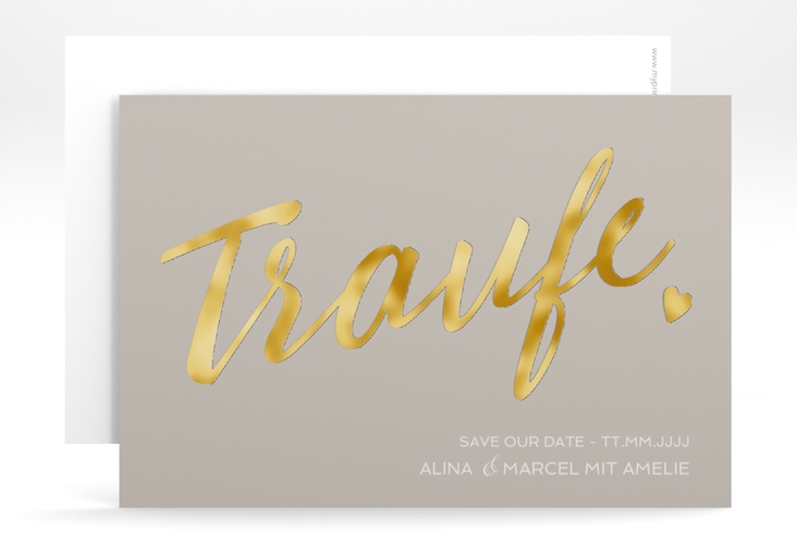 Save the Date-Karte Traufe A6 Karte quer grau gold