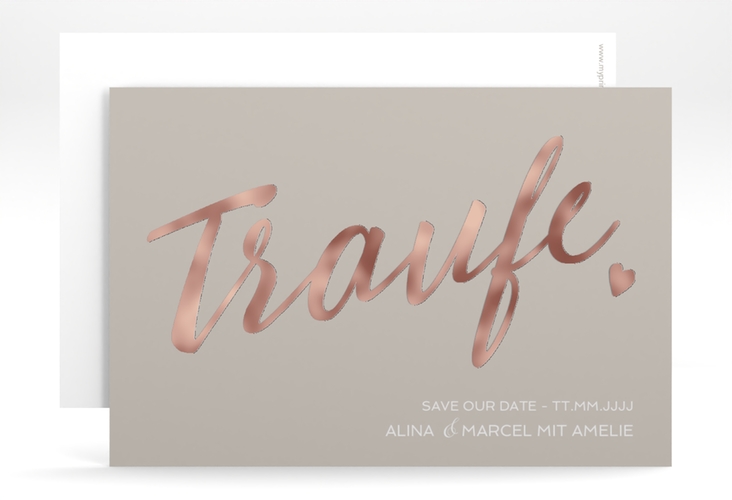 Save the Date-Karte Traufe A6 Karte quer grau rosegold