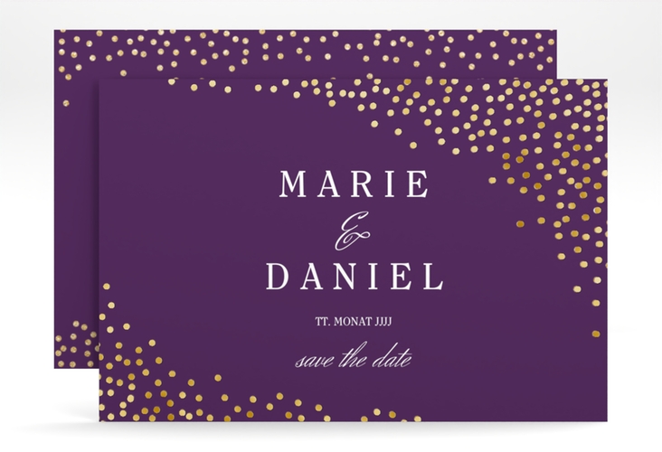 Save the Date-Karte Glitter A6 Karte quer lila gold