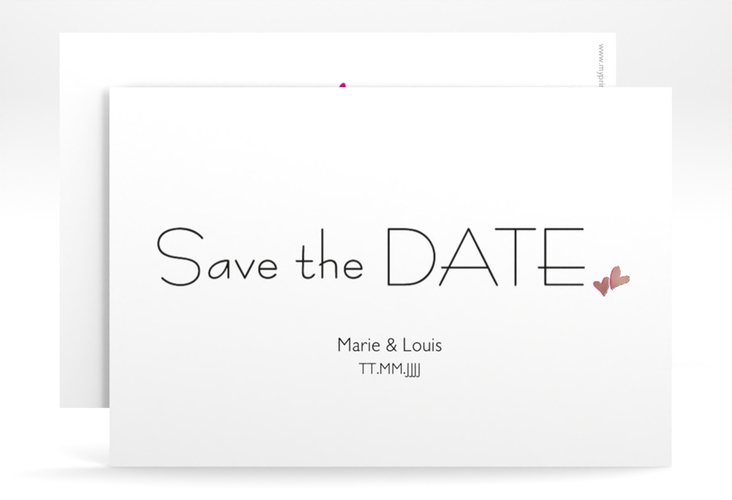 Save the Date-Karte Hochzeit Twohearts A6 Karte quer pink rosegold