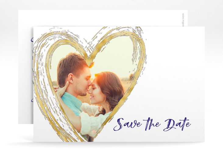 Save the Date-Karte Liebe A6 Karte quer blau gold