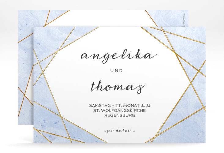 Save the Date-Karte Asymmetry A6 Karte quer blau gold