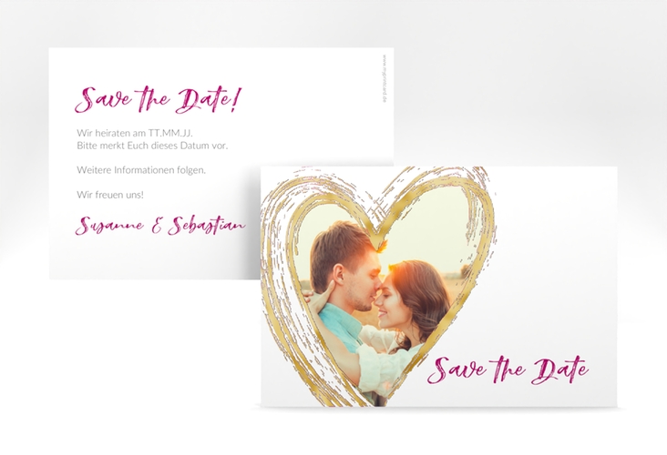 Save the Date-Karte Liebe A6 Karte quer pink gold