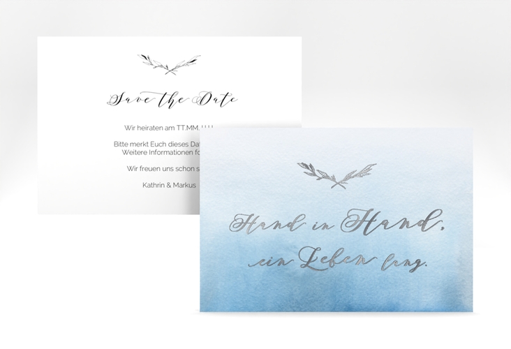 Save the Date-Karte Divine A6 Karte quer blau silber