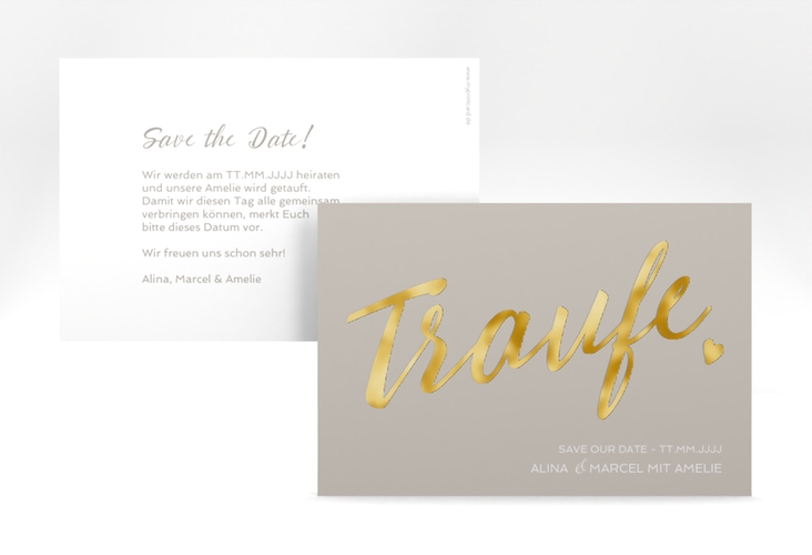 Save the Date-Karte Traufe A6 Karte quer grau gold