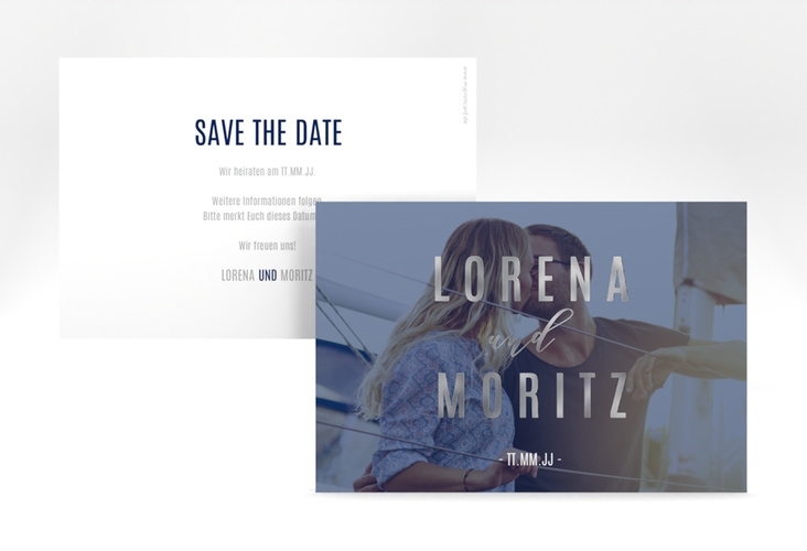 Save the Date-Karte Memory A6 Karte quer blau silber