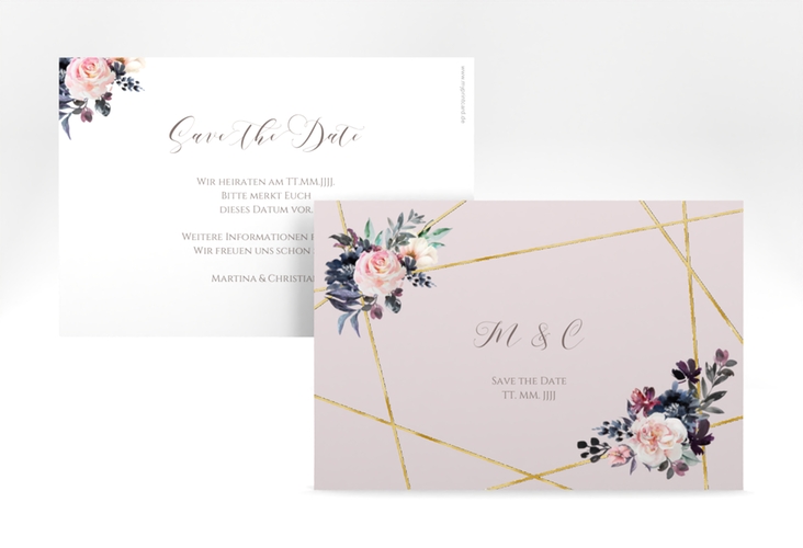 Save the Date-Karte Azalie A6 Karte quer rosa gold