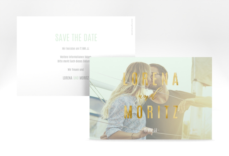 Save the Date-Karte Memory A6 Karte quer mint gold