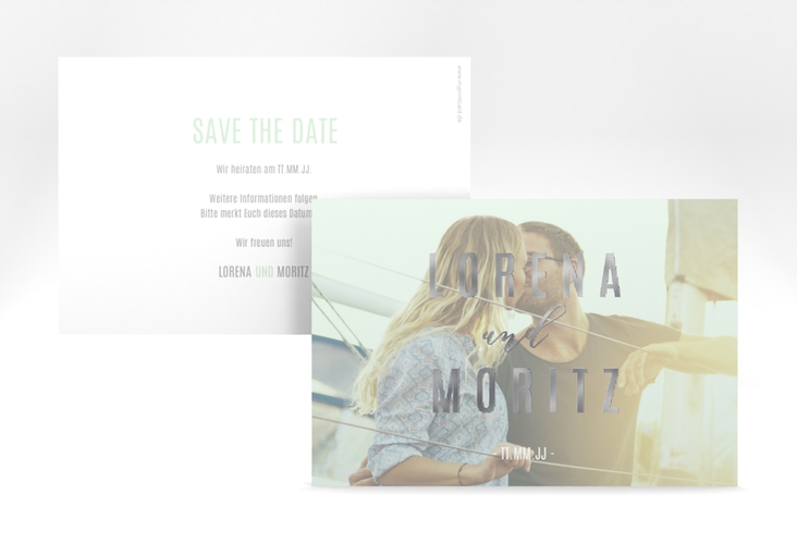 Save the Date-Karte Memory A6 Karte quer mint silber