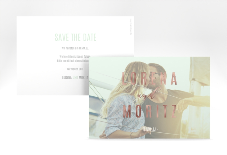 Save the Date-Karte Memory A6 Karte quer mint rosegold