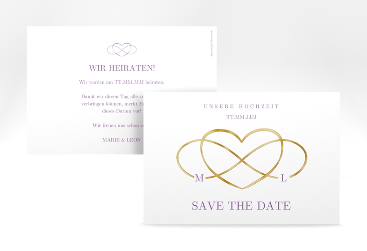 Save the Date-Karte Infinity A6 Karte quer lila gold