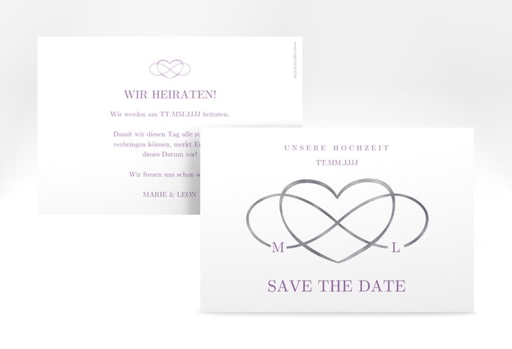 Save the Date-Karte Infinity A6 Karte quer lila silber