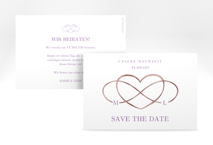 Save the Date-Karte Infinity A6 Karte quer lila rosegold