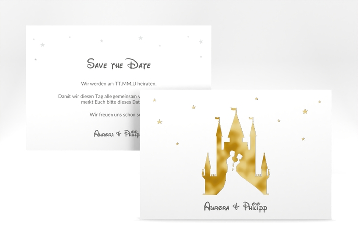 Save the Date-Karte Castle A6 Karte quer grau gold