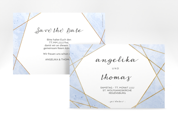 Save the Date-Karte Asymmetry A6 Karte quer blau gold