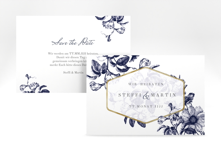 Save the Date-Karte Magnificent A6 Karte quer blau gold