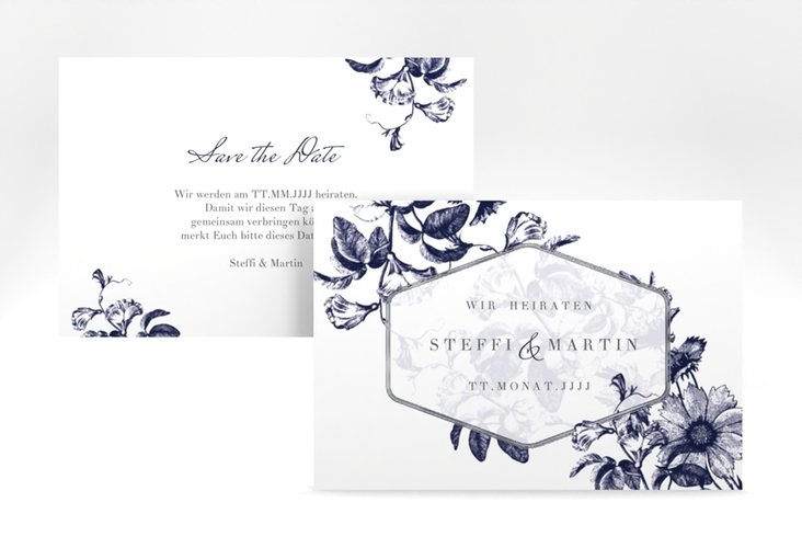 Save the Date-Karte Magnificent A6 Karte quer blau silber