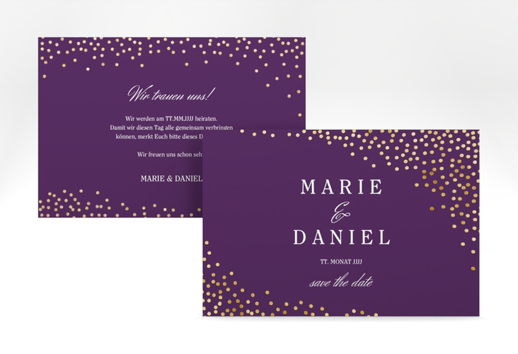 Save the Date-Karte Glitter A6 Karte quer lila gold