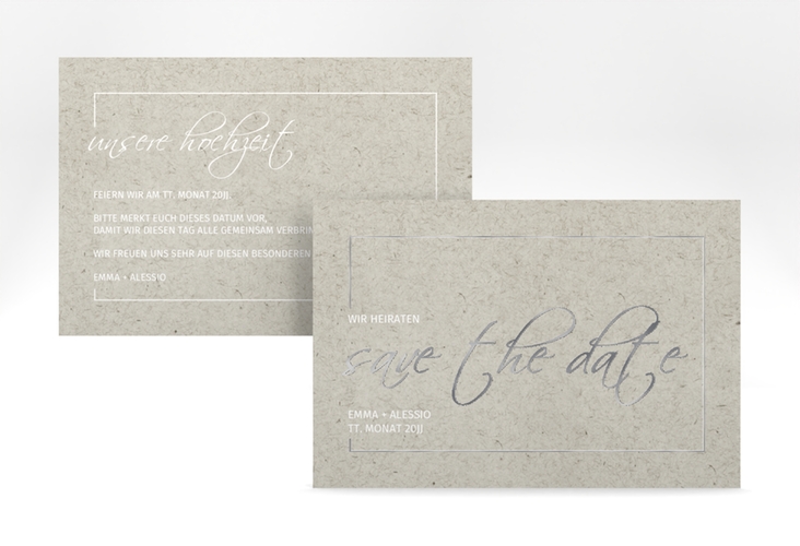 Save the Date-Karte Simple Line A6 Karte quer grau silber