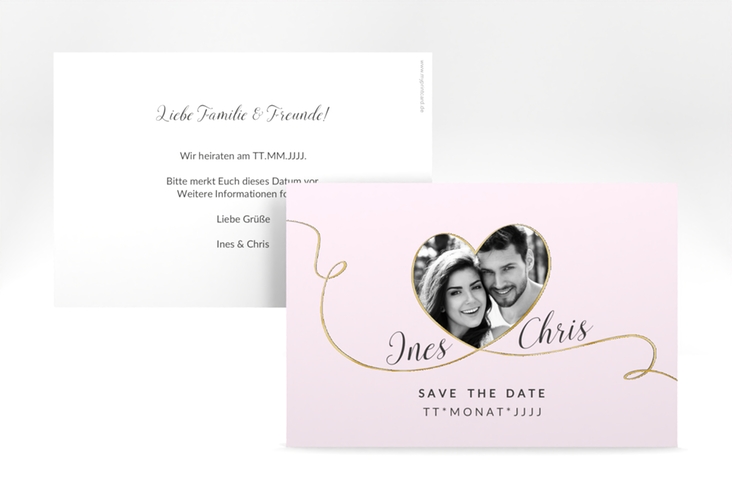 Save the Date-Karte Hochzeit Dolce A6 Karte quer rosa gold