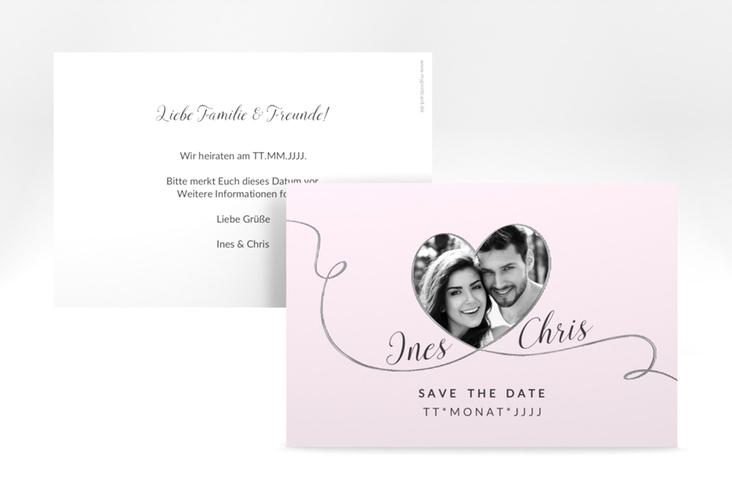 Save the Date-Karte Hochzeit Dolce A6 Karte quer rosa silber