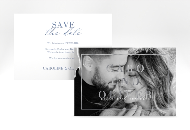 Save the Date-Karte Moment A6 Karte quer blau silber