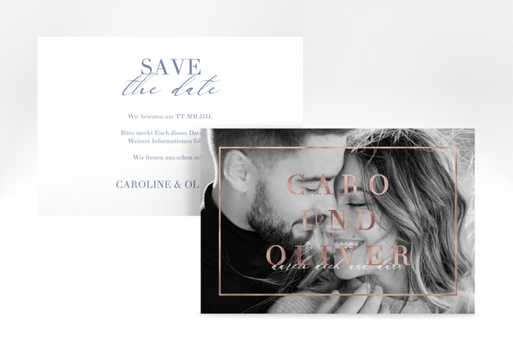 Save the Date-Karte Moment A6 Karte quer blau rosegold