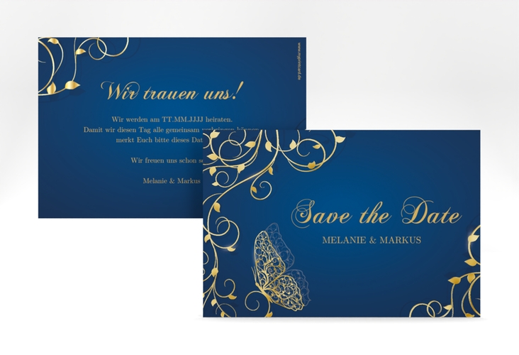 Save the Date-Karte Eternity A6 Karte quer blau gold