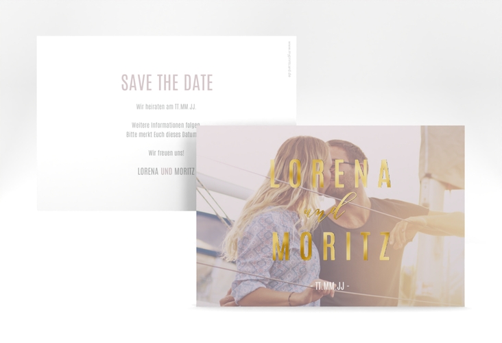 Save the Date-Karte Memory A6 Karte quer grau gold