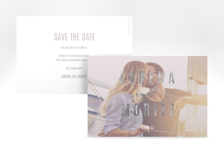 Save the Date-Karte Memory A6 Karte quer grau silber