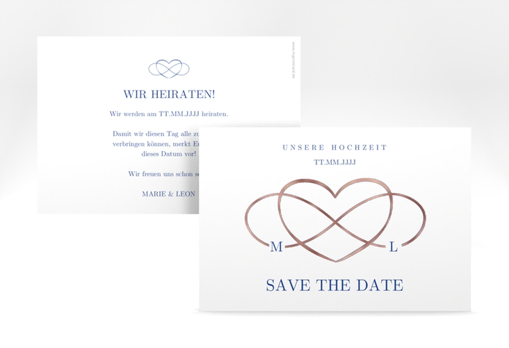 Save the Date-Karte Infinity A6 Karte quer blau rosegold