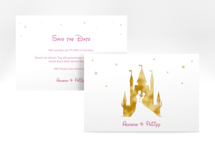 Save the Date-Karte Castle A6 Karte quer rosa gold