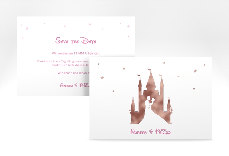 Save the Date-Karte Castle A6 Karte quer rosa rosegold