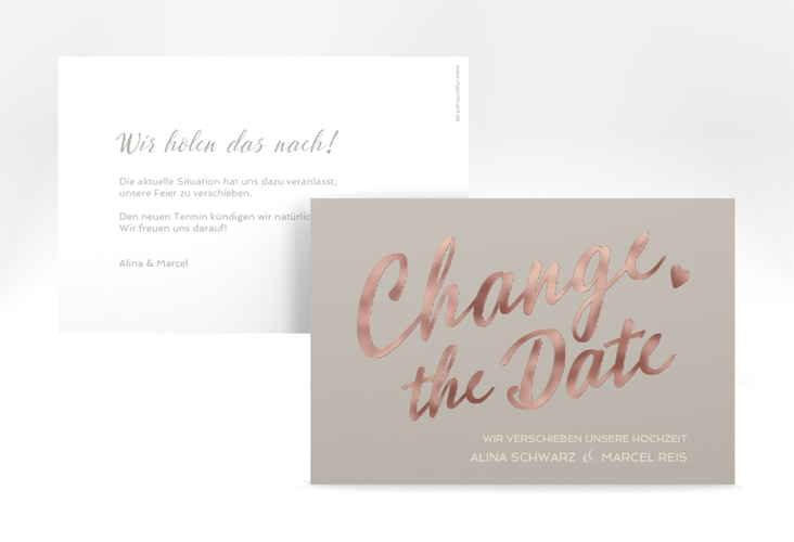 Change the Date-Karte Glam A6 Karte quer grau rosegold