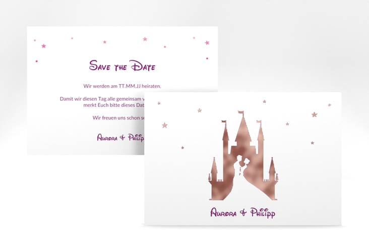 Save the Date-Karte Castle A6 Karte quer pink rosegold