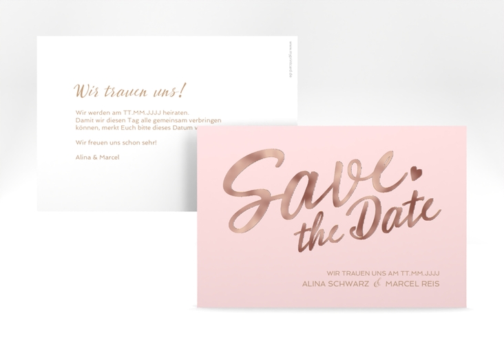 Save the Date-Karte Glam A6 Karte quer rosa rosegold