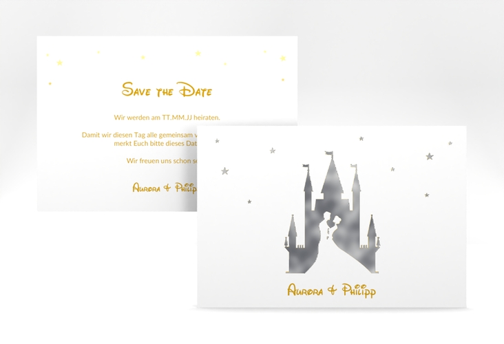 Save the Date-Karte Castle A6 Karte quer gold silber