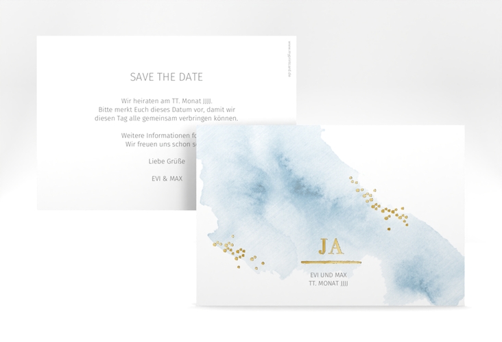 Save the Date-Karte Pastell A6 Karte quer blau gold