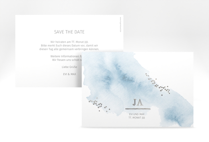 Save the Date-Karte Pastell A6 Karte quer blau silber