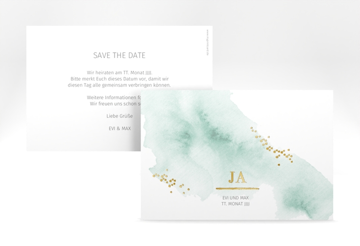 Save the Date-Karte Pastell A6 Karte quer mint gold