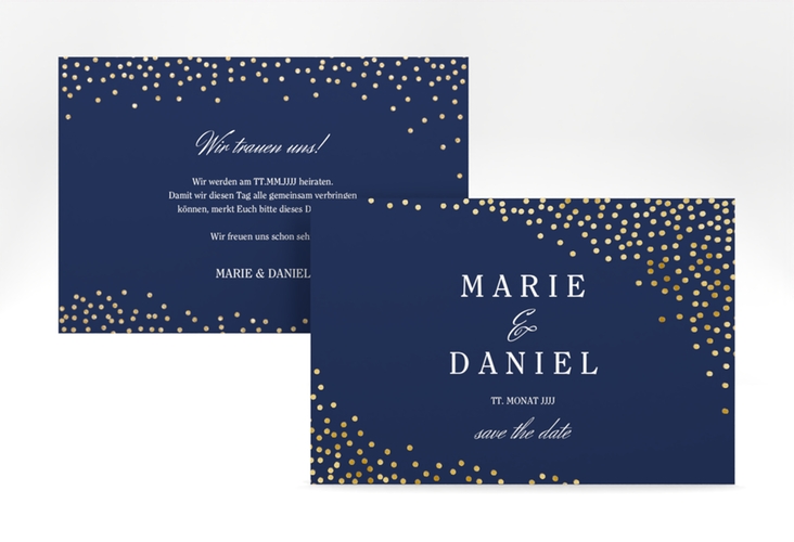 Save the Date-Karte Glitter A6 Karte quer blau gold