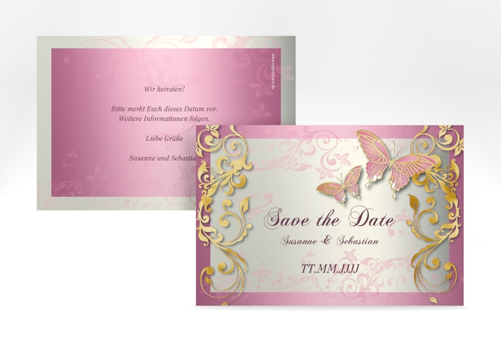 Save the Date-Karte Hochzeit Toulouse A6 Karte quer rosa gold romantisch mit Schmetterlingen