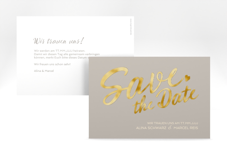 Save the Date-Karte Glam A6 Karte quer grau gold