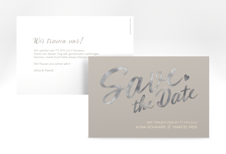 Save the Date-Karte Glam A6 Karte quer grau silber