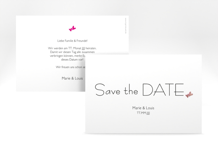 Save the Date-Karte Hochzeit Twohearts A6 Karte quer pink rosegold