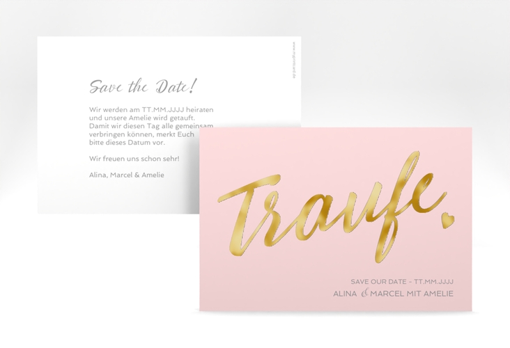 Save the Date-Karte Traufe A6 Karte quer rosa gold