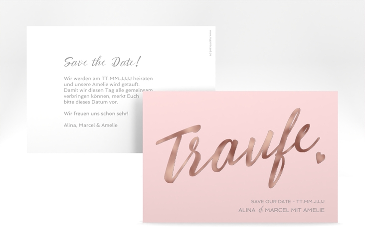 Save the Date-Karte Traufe A6 Karte quer rosa rosegold