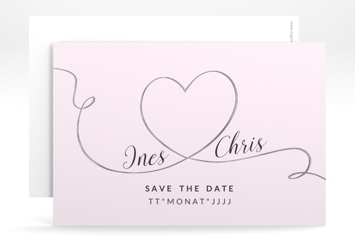 Save the Date-Karte Hochzeit Dolce A6 Karte quer rosa silber