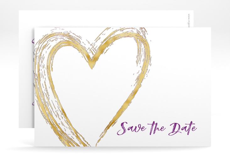 Save the Date-Karte Liebe A6 Karte quer lila gold